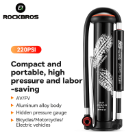 ROCKBROS ปั๊มแบบพกพา AV/FV 220 PSI อะลูมินัมอัลลอยจักรยานบนถนน MTB ปั๊มความดันสูงเครื่องสูบลมสำหรับบาสเก็ตบอล