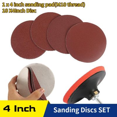 10 Pcs Sanding Discs Hook and Loop 4 Inch 100mm with Rotary Backing Pad with M10 Drill Adapter Abrasive Tools For Polishing