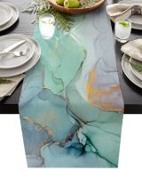 【LZ】℡◊❄  Marble Turquoise Fashion Creative Linen Table Runners Wedding Decor Home Kitchen Country Decor Dining Antifouling Table Runners