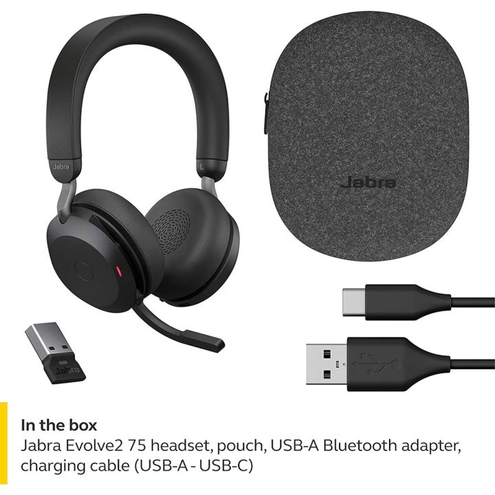 Jabra Evolve2 75 MS Wireless Headset with 8-Microphone Technology ANC  USB-A Bluetooth Adapter COD Lazada PH