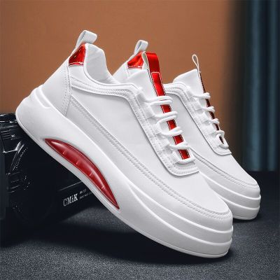 Fashion Mens Skateboarding Shoes White Sports Shoes Air Outsole Round Head Low Top Breathable Leather Mens Shoes Casual Shoes