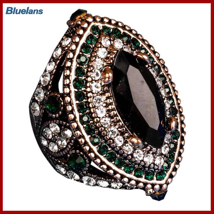 Bluelans®พลอยเทียมฝังหลากสีสำหรับผู้หญิงเครื่องประดับแหวนนิ้วมืองานปาร์ตี้หรูหราตัดรูปมาร์คีสโตน