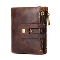 Men RFID Blocking Wallet, Men RFID Blocking Wallet Leather Vintage Zipper Bifold Card Holder Business Coin Purse