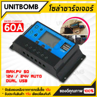 UNITBOMB PWM 30A Solar Charge Controller 12V 24V LCD Display Dual USB Solar Panel Charger 10A/20A/30A/60A รุ่น 60A