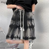 Tie Dye Shorts Men Denim Drawstring American Streetwear Washed Y2k Clothes Teens Hip Hop S-3XL Fashion Trousers Harajuku Vintage