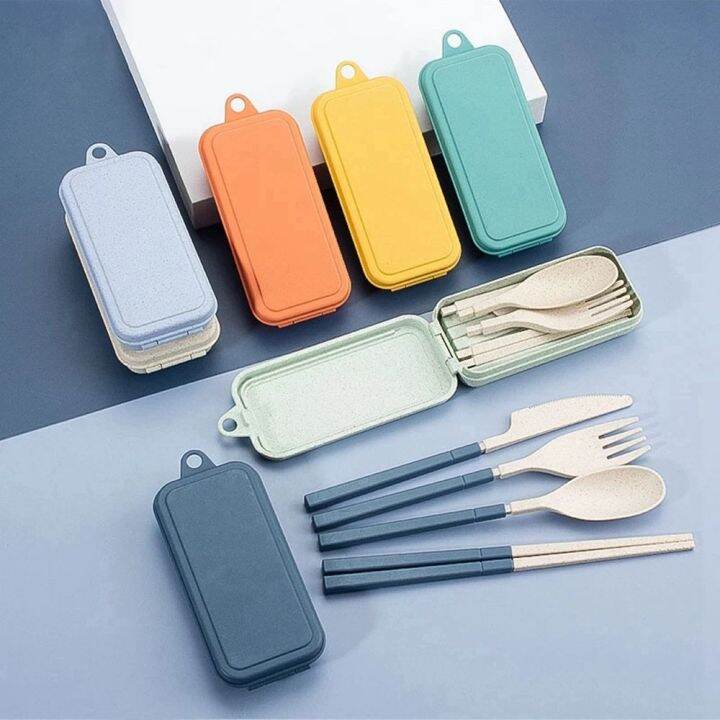 VANLIE Foldable Portable Student Wheat Straw Travel Spoon Fork Utensil