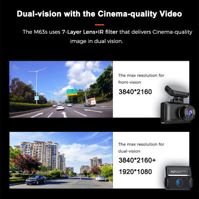 Pongki กล้อง M63 Dash CAM เลนส์คู่สำหรับรถยนต์ DVR 4K 3840*2160P แอปท่าทางสัมผัส GPS กล้อง Wi-Fi เครื่องบันทึกวิดีโอแทร็ก Ultra HD Night Vision สุดพิเศษ