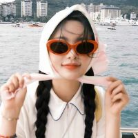 [COD] New seaside vacation style sunscreen face sunglasses high-end womens retro cats eye oval orange red