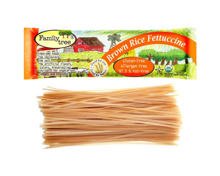 Family Tree 100 % Organic Brown Rice Fettucine เฟตตูชินี่ข้าวกล้องออร์แกนิก 100 % (เส้นเล็กข้าวกล้อง) (250gm)