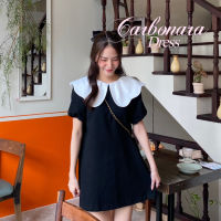 chuuchop_พร้อมส่ง(C8171)Carbonara dress เดรสดำสั้นทูโทนแต่งปกคอบัวใหญ่