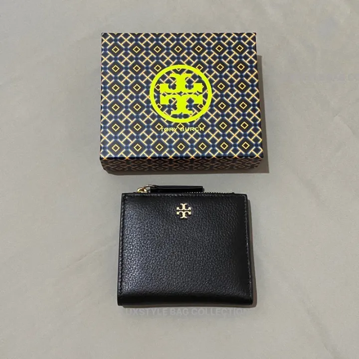 READY STOCK ? Authentic Original Tory Burch Peace Pebbled Leather Mini  Small Wallet Black | Lazada