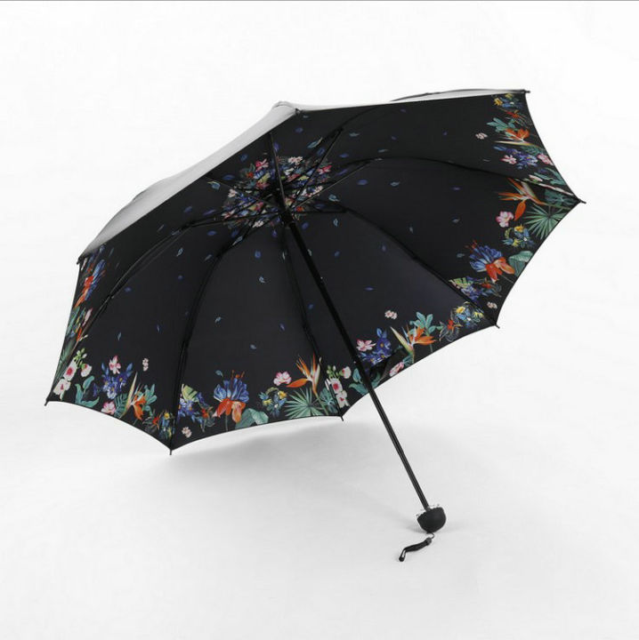 ร่มพับสามชั้นใหม่สร้างสรรค์เบาพิเศษร่มสีดำขนาดเล็กดอกทานตะวันร่มกันแดดไวนิลกันแดด