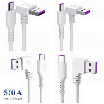 USB Type C Cable Fast Charging 5A 60W Wire Date Cable Cord 90 Degree Up Down Left Right Angled White Cable 1m 1.5m Cables  Converters