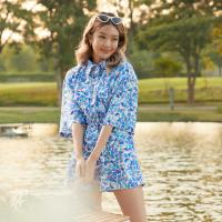 lookbooklookbook benjamin shorts bluebell กางเกงขาสั้น เอวสูง ลายดอก สีน้ำเงิน