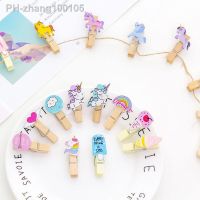 10 pcs/pack Creative Cloud Unicorn Flamingo Cactus Cat Carrot Wooden Clip Binder Photo Paper Craft DIY Clips with Hemp Rope