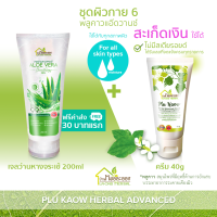 บ้านหมอละออง ชุดผิวกาย 6 แพ็กรวม 2 ชิ้น เจลว่านหางจระเข้ 200ml คู่ ครีมพลูคาว 40g ฟรีค่าส่ง 30 บาทแรก Aloe Vera Soothing Gel 99% &amp; Plu Kaow Herbal Advanced Cream ผิวแห้ง สะเก็ดเงิน รอยน้ำเหลืองเสีย ใช้ได้ ได้รับเลขทะเบียนการผลิตตามกฎหมาย