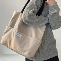 Women Tote Bag Aesthetic Solid Color Students Casual Handbag Shoulder Bag Large Capacity Oxford Reusable Shopping Beach Bag 2022