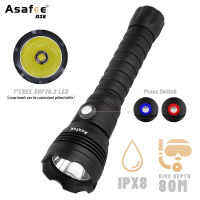 Asafee A28 80M Underwater LED Diving Flashlight XHP70.2 LED Yellow/White Light 4000 Lumen Waterproof XHP70 Dive Lamp Lantern KC Battery