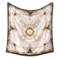 ♕☒ Black Gold Silk Scarf Headwraps For Women Four Seasons Hair Scarve Hijab Foulard Iuxe Bandana Femme Outdoor Sports Headscarf