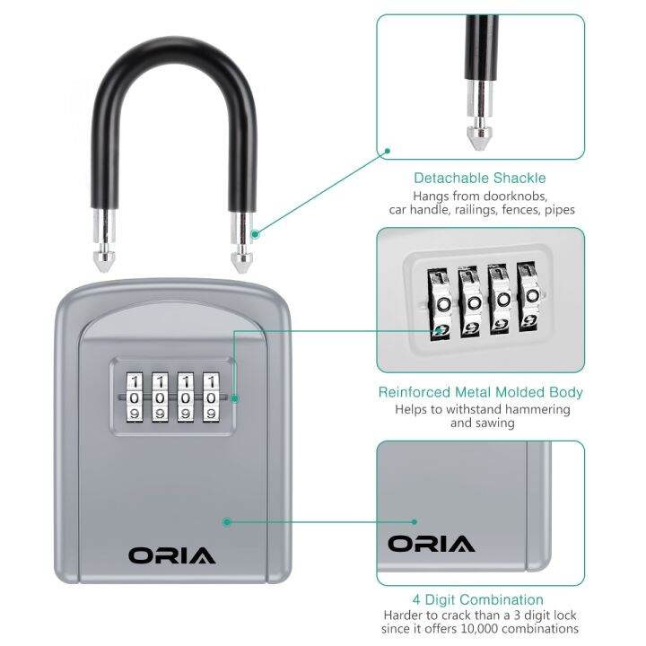 oria-กล่องคีย์รหัสผ่านกลางแจ้งกันน้ำกล่องกุญแจล็อคนิรภัยกุญแจกล่องเก็บของเข้ารหัสล็อคพวงกุญแจกล่องตั้งรหัสผ่านได้กล่องติดผนัง