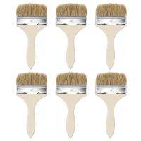 uxcell 6 Pcs 4 Inch Paint Brush Natural Bristle Flat Edge with Wood Handle Wall Treatment Tool for Paint  Varnishes  Glues Paint Tools Accessories