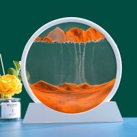 As shown 12 inch 3D Moving Sand Art Picture Round Moving Hourglass 3D Mountain Sandscape Motion Display Flowing Sand Painting Home Decor Gifts