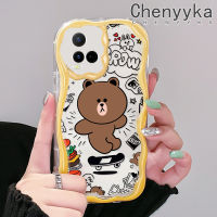 เคส Chenyyka สำหรับ VIVO Y21 2021 Y21G Y33s Y21a Y21t T1x 4G เคสลายการ์ตูนหมีสีน้ำตาลน่ารักมีขอบเป็นคลื่นเนื้อครีมเคสนิ่มป้องกันซิลิโคนเรียบง่ายปลอกใส