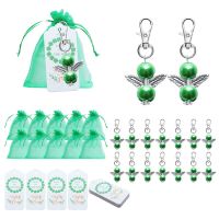 St. Patricks Day Guardian Angel Wings Keychain Party Pendant Gift Key Chain Hooks with Green Candy Bag Irish Holiday