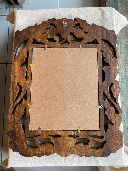 กระจกไม้แกะสลัก-ขนาด-20-x16-นิ้ว-กระจกไม้วินเทจ-กระจกไม้แขวนผนัง-กระจกลายดอกไม้-ไม้จามจุรี-ทนแดด-ทนฝน-mirror-wooden-carved-flower-wall-mounted-20