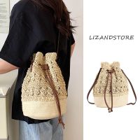 Summer Summer Messenger Bucket Bag Big Bag Female 2023 New Seaside Vacation Wind Grass Bag Hollow Woven Bag 【BYUE】