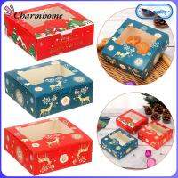 CHARMHOME 1/10pcs ลูกอม บิสกิต 4 ถ้วย กล่องห่อของขวัญ กล่องเค้กคริสต์มาสกระดาษแข็ง กล่องบรรจุภัณฑ์เค้ก กล่องของขวัญคริสต์มาส