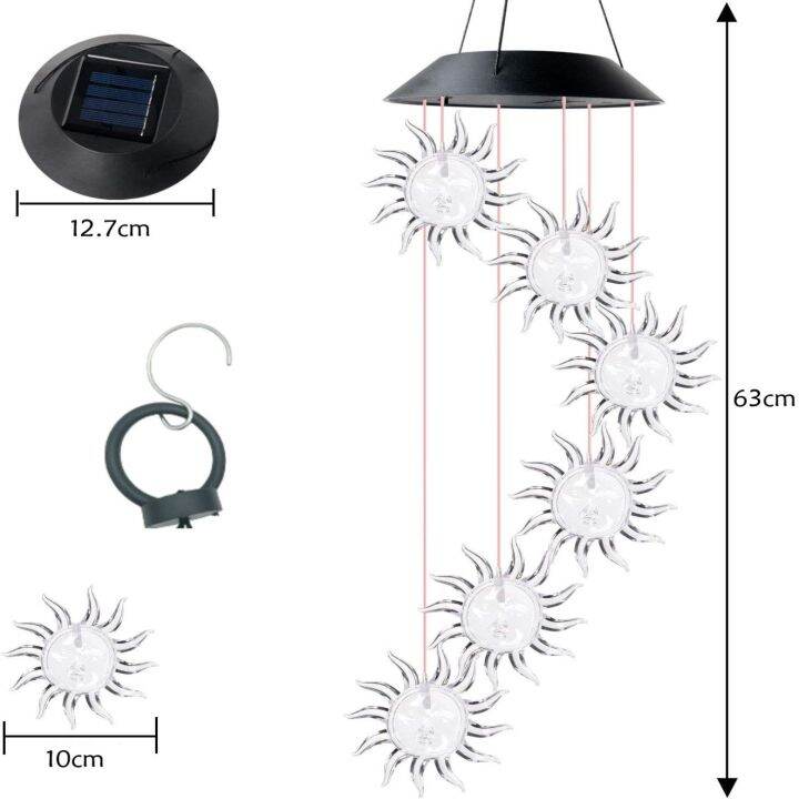 ตะขอแขวนแสงเปลี่ยนสีรูปดอกทานตะวันพลังงานแสงอาทิตย์โมบายกระดิ่งลมรูปตัว-s-สำหรับอุปกรณ์ตกแต่งห้องนอนโคมไฟดอกไม้ลานบ้านสวน