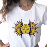 เสื้อยืดผ้าฝ้ายฤดูร้อนใหม่ผู้หญิง Sun Moon พิมพ์ Harajuku ผู้หญิงเสื้อยืดลำลองพื้นฐาน O-คอเสื้อสีขาวแขนสั้นผู้หญิงเสื้อยืด,drop Ship