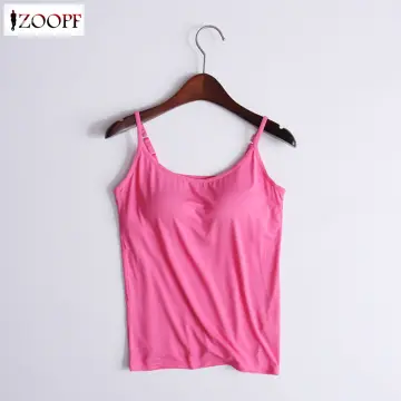 Women Camisole Tops With Built In Bra Neck Vest Padded Slim Fit