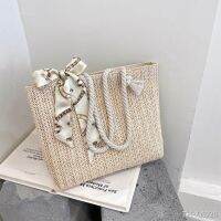 ◙۩¤ Spring and summer spring fairy lace large-capacity bucket portable straw woven shoulder small fresh shopping bag