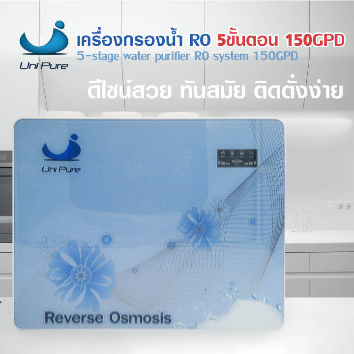 UNIPURE เครื่องกรองน้ำดื่ม เครื่องกรองน้ำ 5ขั้นตอน ระบบ RO 150GPD