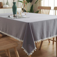 Pure Color Fur Ball Tassel Tablecloth Simple Washed Cotton Banquet Table Cloth Cabinet Table Cover Towel Custom Size