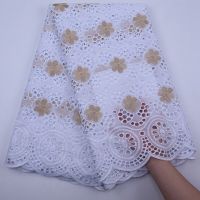 White And Gold African Lace Fabric 2022 High Quality Lace Embroidery Cotton Nigerian Swiss Dry Lace Fabric For Party Dress S1800 Fabric  Material