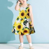 Summer girls floral suspender skirt childrens cotton print dress