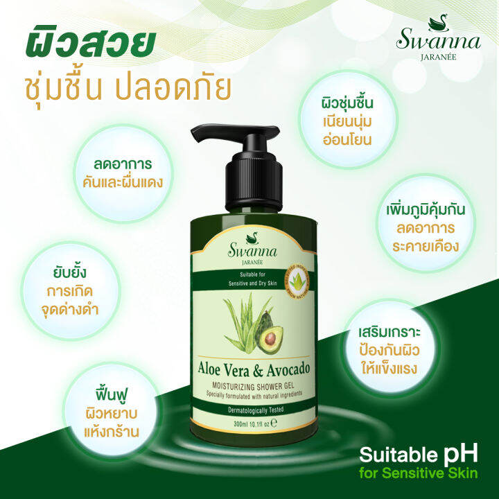 สบู่เหลวอาบน้ำ-swanna-jaranee-aloe-vera-amp-avocado-moisturizing-shower-gel-ว่านหางจระเข้-อโวคาโด-300-ml