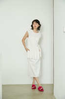 Kiss the Earth Pleated Ribbon Dress White Free Size