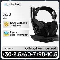 Logitech ชุดหูฟังไร้สายสำหรับเล่นเกมส์ A50 Astro ความยาว2.4กิกะเฮิร์ตซ์สถานีฐานอเนกประสงค์พร้อมไมโครโฟนในตัวการ์ดเสียงยูเอสบีสำหรับ Dawmhq168พีซี