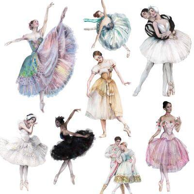 16Pcs/Pack Retro Ballet Girls Dancing Vintage Sticker DIY Craft Scrapbooking Album Junk Journal Decorative Stickers Stickers Labels