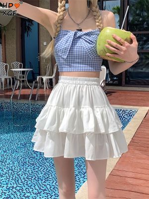 【CC】 2023 Pleated Skirt Korean Fashion Preppy Skirts Beach Clothing