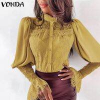 Vonda เสื้อลําลองสําหรับสตรีแขนยาวปักลายลูกไม้ Patchwork ทรงหลวม