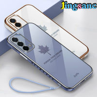 Jingsanc โทรศัพท์สำหรับ OPPO A95/A74 4G/A54 4G/A94/A55/A16 Maple Leaf ชุบ Soft ซิลิโคน TPU Electroplating ขอบ Lanyard กันกระแทกปกหลัง