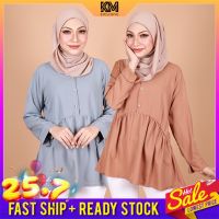 COD dhdfxcz KM Muslimah Non Iron Peplum Button Solid Women Blouse Premium Como Crepe Material Ironless [B35116]