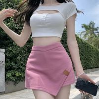 QearlLady ชุดกระโปรงสั้นฤดูร้อนของผู้หญิง,504S326 ROK High Waist กระโปรงสั้นของเด็กผู้หญิงเผ็ดกระโปรงทรงเอไม่สม่ำเสมอดีไซน์สีชมพู