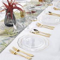 【CW】✻♀✴  Disposable Cutlery Baroque Gold Plate Set of 10 10.25  Dinner Plates and 7.5  Dessert