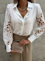 xixibeauty Womens V-Neck Casual Blouse Lace Long Sleeve Shirt Lantern Sleeve Top Work Button T-Shirt